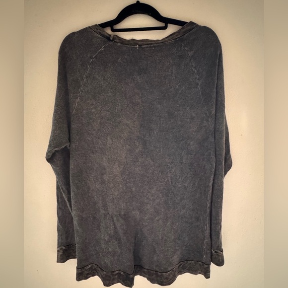 T*Party Size S Distressed Black Acid Wash Crewneck - Picture 2 of 7